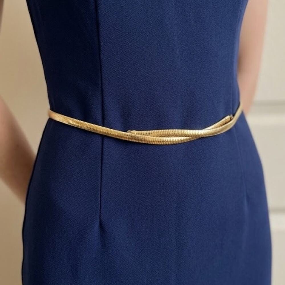 Snake Chain Vintage Stretch Belt Gold Tone Metal Ribbed Cinch